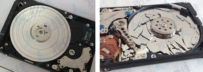 碟片划伤的硬盘和碟片破碎的硬盘